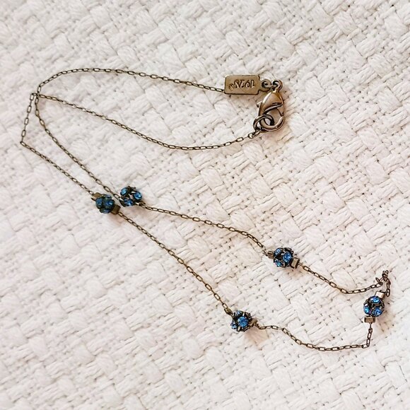 1928 Blue Cluster Bead Station Necklace 16" Dainty Choker Vintage Look - Picture 2 of 8